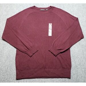 Claiborne Sweater Mens XL Burgundy Crew Neck Long Sleeve Check Pattern New